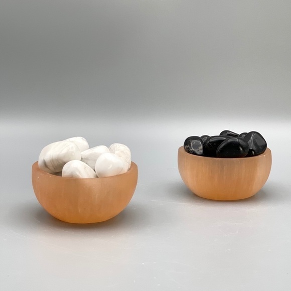 One Red/Orange Small Selenite Bowl - 3” Diameter - Picture 5 of 5